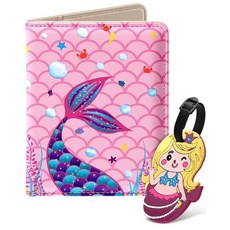 Slohif 아동용 여권 홀더 러그 태그 세트 - 귀여운 커버 케이스 여행용 가죽 지갑 책 남아 여아용 맞춤형 오거나이저 카드 프로텍터 크루즈 필수품 액세서리 선물 베이지.