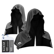 CSITE 쿨링 후드 타월 목과 얼굴을 위한 즉각적인 UPF 50 자외선 차단 더운 날씨용 아이스 스포츠 캠핑 사이클링 및 기타 활동을 헤드 214592, 2 Black/Dark Gray, 1개