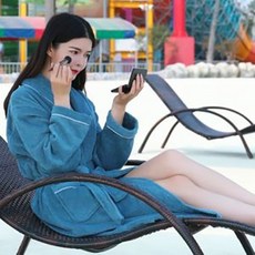 키밍 커플 호텔 샤워가운 극세사 목욕타올 잠옷 실내, 그린블루, 1개, M