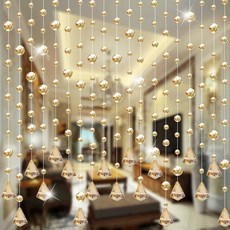구슬발 아이방커튼 주방 크리스탈 줄커튼 비즈 가림막, 1개, B. 전체 골드 샴페인 색상 32 다이아몬드 컷