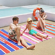 오셀픽 특대형 시그니처 스트라이프 비치타올 여행 소풍 비치타월 큰수건, 셀린 블루레드, 1개