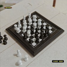 迷你仿真黑白西洋棋盤組 (全套合金) B108 國際象棋 娃娃屋微縮模型擺飾, 1個, 全套組（1盤+32棋）