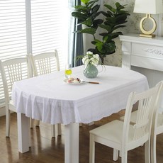 橢圓形桌布 防水防燙防油免洗歐式PVC餐桌墊 茶几桌布, 1個, 橢圓形609白色,137 * 182CM