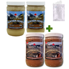 웨스턴세이지 캐나다 석청 빙하 꿀 허니 계피꿀 4병세트+멀티비타민 캐나다 직배송, 1kg, 4개