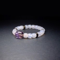 Quelea 紫黃晶白瑪瑙老型桶珠男士手鍊，復古風格彈性手環，展現成熟魅力與自信品味