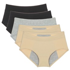 L.LOUNGE 棉質彈力生理褲 5入, 黑色+米色+灰色