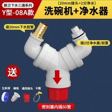 排水三通接頭 廚房水槽洗碗機洗衣機排水管, 2分凈水+20接頭,40 50管通用款 磁吸款止逆閥