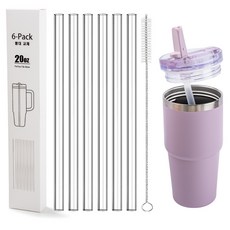 LJL 스탠리 퀜처 프로투어 플립 스트로 호환 빨대 내장용 6개+세척솔 1개, 1세트, 591ml, 투명