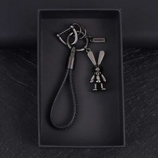 다은랜드 정품 고급가죽 메탈 토끼키링 래빗 자동차 키링, 블랙, 1개