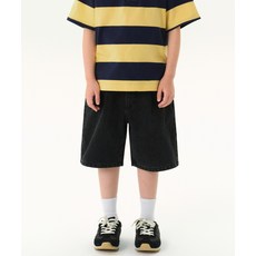 MUSINSA STANDARD KIDS 원 턱 와이드 데님 쇼츠 [워시드 블랙] 418381