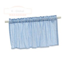 체크 바란스커튼 106x45cm 블루 주방창가리개 작은창문가리개
