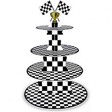 디저트 트레이 스탠드 컵케익 케이크 AMZWKT 4단 초대형 레이스카 컵케이크 레이싱 테마 타워용 재사용 가능한 카드보드 타워 자동차 생일 장식 파티 용품, Car