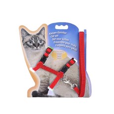 貓咪工字型胸背帶牽引繩 - 可調節H型胸背帶, 1個, 紅色, 紅色