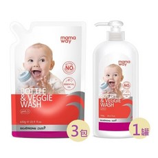 mamaway 奶瓶蔬果洗潔精, 1個, 3包補充包+1罐裝, 650ml
