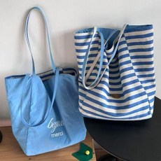 beyou 條紋帆布托特包 雙面背設計大容量單肩包
