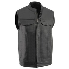 밀워키 Leather LKM3710 남성용 블랙 클럽 스타일 가죽 조끼 오픈 넥 라지 238257, X-Large