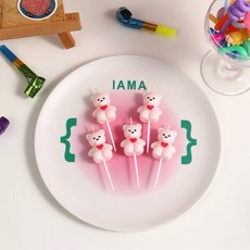 하트 곰돌이초 케이크초, 10개, 7g, 핑크+브라운