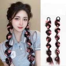紐約精品 女假辮子長假髮 透氣假髮片 輕量隱形增髮量假髮接髮2入(麻花辮髮圈3色), 1個, 棕黑挑藍