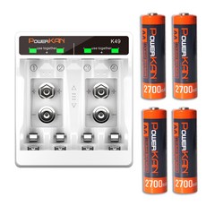 POWERKAN AA고용량충전지+충전기세트 K49 니켈수소 AA 2700mAh 1.2 Nimh, 1세트