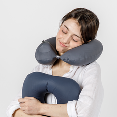 쿨링 에어목베개 에어펌프 목쿠션 휴대용 여행용 비행기, 네이비