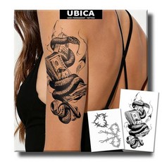 UBICA 반영구 타투 2장 현실적인 대형 섹시 플라워 임시 타투 여성용 허벅지 성인용 가짜 타투 2주 지속 방수 무반사 타투 (거미줄 릴리 플로럴), 스네이크 머니 & 하트 리본