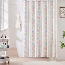 Ralxion 꽃무늬 샤워 커튼 욕실용 파스텔 컬러풀 보헤미안 빈티지 귀여운 꽃 레트로 팜하우스 목욕 커튼 182.9 x 182.9cm(72 72인치) 무료 후크109688