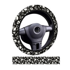 ADQWIOVL 자동차 스티어링 휠 커버 범용 38.1cm(15인치) 네오프렌 미끄럼 방지 핸들 커버 여성용 남성용 재미있는 자동차 액세서리 자동차 SUV 트럭 귀여운, 블랙 화이트 스컬