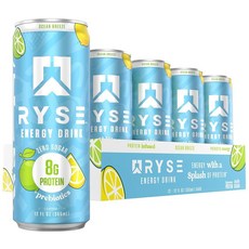 RYSE 기능성 에너지 드링크 - 오션 브리즈 천연 카페인 150mg 유청 단백질 8g 및 프리바이오틱스 1g 무설탕 장 친화적 팽창 방지 354.9ml(12온스) 캔 (, 355ml
