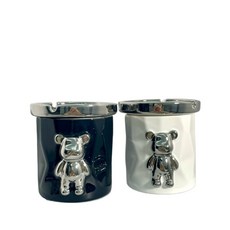 可愛小熊造型陶瓷菸灰缸 時尚桌面裝飾品 菸灰缸, 白色小熊+黑色小熊【2件】, 1個