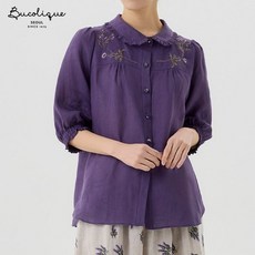 비꼴리끄 린넨 라운드 카라 자수 블라우스 B262WB3030 705176