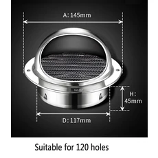 스테인레스 스틸 벽 천장 에어 벤트 덕트 환기 배기 그릴 커버 배출구 난방 냉각 방수 벤트 캡, 09 304 steel 120mm
