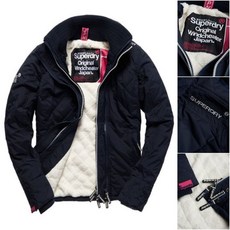 Superdry 極度乾燥 Sherpa Windcheater 防風衣夾 經典款 格紋縫線 加厚刷毛 深藍色, 1個