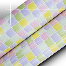 현대시트 주방 욕실 타일시트지 시트지, 바둑무늬 레인보우믹스