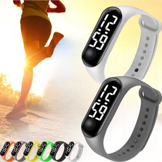 프리소 초경량 LED 건강 방수 스포츠 손목 시계 밴드형, 그레이+화이트, 1개