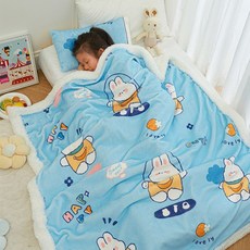 台灣出貨 雙層加厚兒童毛毯秋冬幼兒園午睡毯子辦公室蓋毯嬰幼兒珊瑚絨被子, 星星鴨-藍【雙層保暖】,200*230cm【帶拉鏈可做被套】