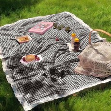레드 체크 피크닉 매트 봄가을 캠핑 방수 테이블보 빈티지 스타일, 블랙 60x60cm