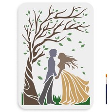 PET 포레스트 트리 페인팅 스텐실 나무 테마 벽화 패턴 자연 치유 장식 DIY, 휴먼 162, 1개