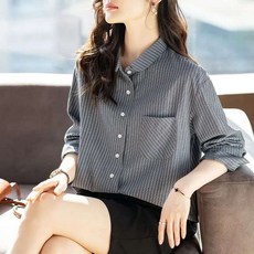 루미빈 봄 가을 여성 빅사이즈 세로 스트라이프 긴팔 포켓 데일리룩 와이셔츠 남방