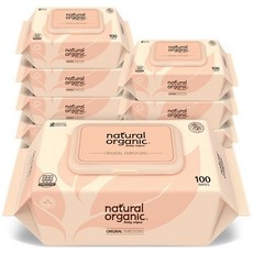 네츄럴오가닉 오리지널 엠보싱 유아용 물티슈 캡형, 52g, 100매, 10개
