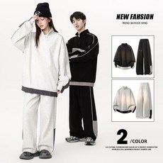 拉鍊立領情侶衛衣套裝，美式復古運動休閒長褲兩件套，春秋季潮流男女同款