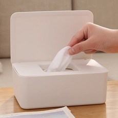 桌面濕紙巾收納盒 簡約設計 方便易清洗, 翻蓋款 - 白色 PP材質, 1個
