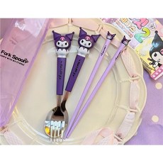 산리오 수저세트 스푼 포크 젓가락, 1개, 쿠로미