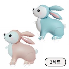 올리브파티 바퀴달린 동물 자동차 풍선 워킹풍선 세트, 2세트, 토끼핑크+토끼블루