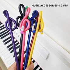 음악연필 높은음자리표 피아노 학원 선물용 디자인 레인보우, 노랑