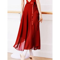 성인 여성 발레 댄스 스커트 긴 시폰 서정적 소프트 드레스 블랙 부르고뉴 반투명 의상 201889