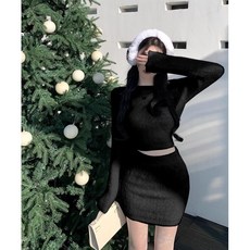 앙고라 크롭니트 + 스커트 세트