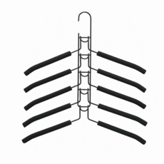 5단 다기능 옷바지겸용행거 스펀지 미끄럼방지 장롱공간절약 수납옷걸이, 1개, 검정색