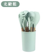北歐風12件矽膠廚具 不沾鍋廚具 廚具 煎鏟 鍋鏟 湯勺 廚房用具 廚具套組 打蛋器 烘培, 北歐藍, 1個
