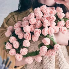 玫瑰花束毯子diy材料包牛奶棉毛線團手工編織花朵蓋毯勾針送女友, 粉玫瑰+米白毯【材料包】贈送教程:如圖, 1個