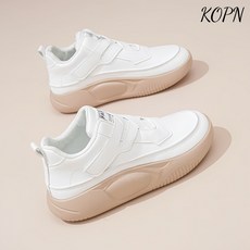 KOPN부드러운 가죽 운동화 여자 봄 대박 백합 두꺼운 밑창 가죽면 캐주얼화 미끄럼 방지 달리기 여행 흰 신발